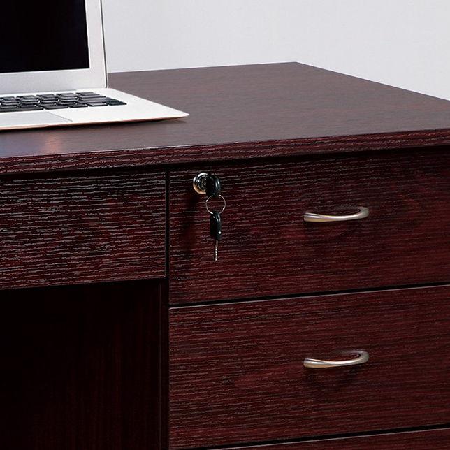 Three Locking Drawers On Metal Glides Student Desk Work Desk Modesty Panel Metal Bar Handles - Mahogany - Furniture Home Direct