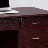 Three Locking Drawers On Metal Glides Student Desk Work Desk Modesty Panel Metal Bar Handles - Mahogany - Furniture Home Direct