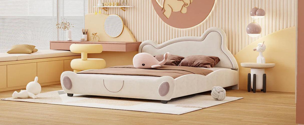 Kids Bed Bear Headboard with BuiltIn Storage Beige - Furniture Home Direct