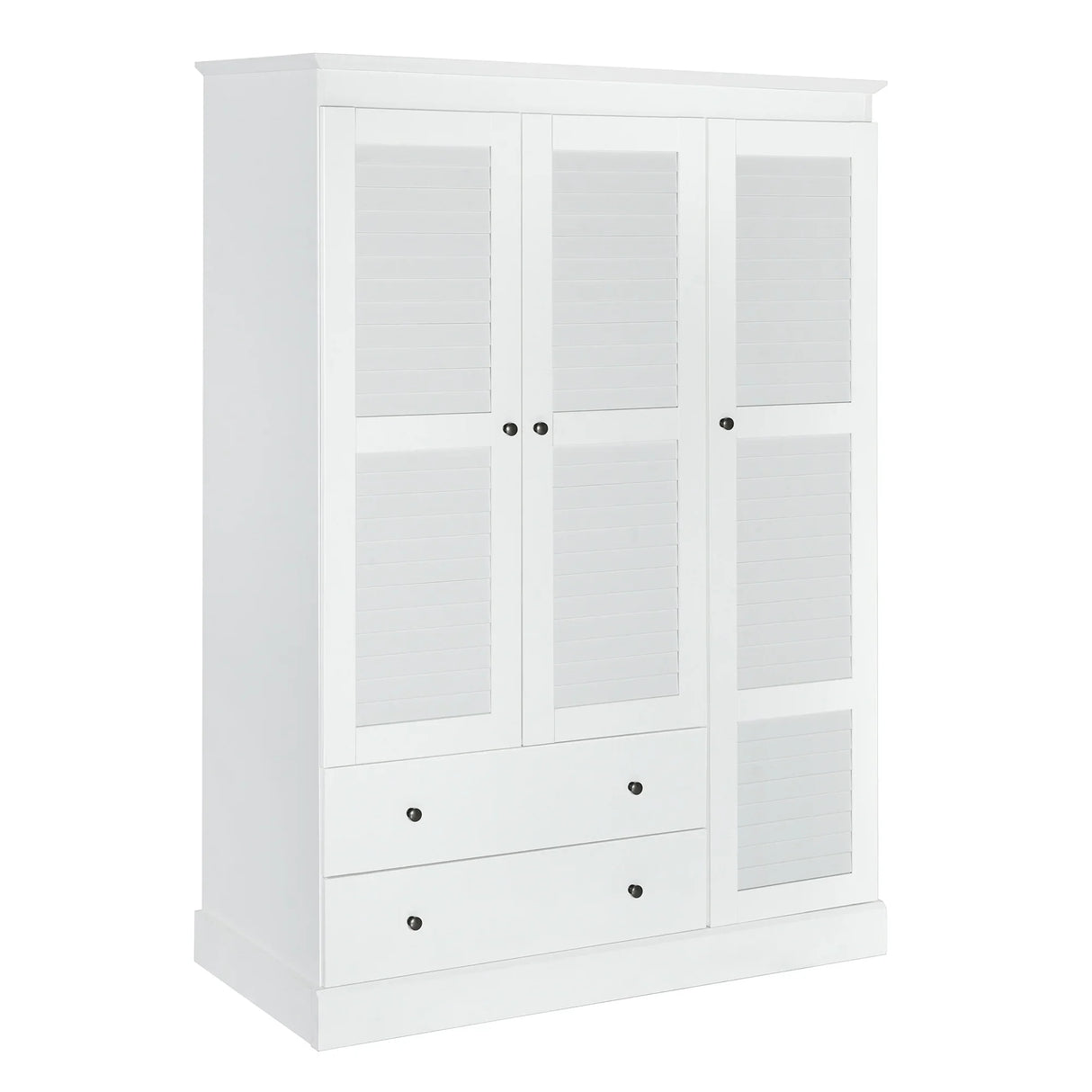 3 Shutter Door Wardrobe Armoire Closet with 2 Drawers, White - Furniture Home Direct