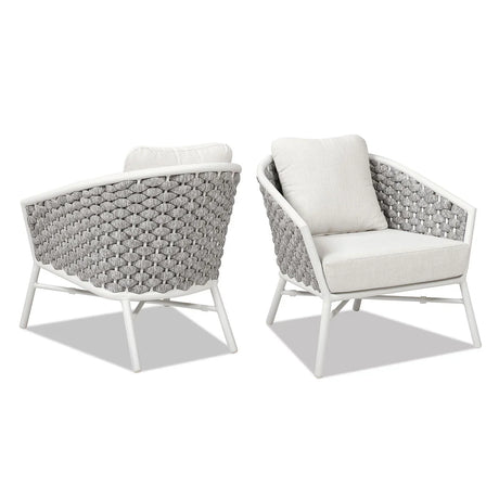 Rowan - Rope Barrel Back Patio Accent Arm Chair (Set of 2) - Optic White - Furniture Home Direct