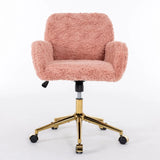 Office Chair, Artificial Rabbit Hair Home Office Chair With Golden Metal Base, Adjustable Desk Chair Swivel Office Chair, Vanity Chair - Furniture Home Direct