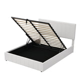 Storage Bed With Hydraulic Lift Platform, Upholstered White - Furniture Home Direct