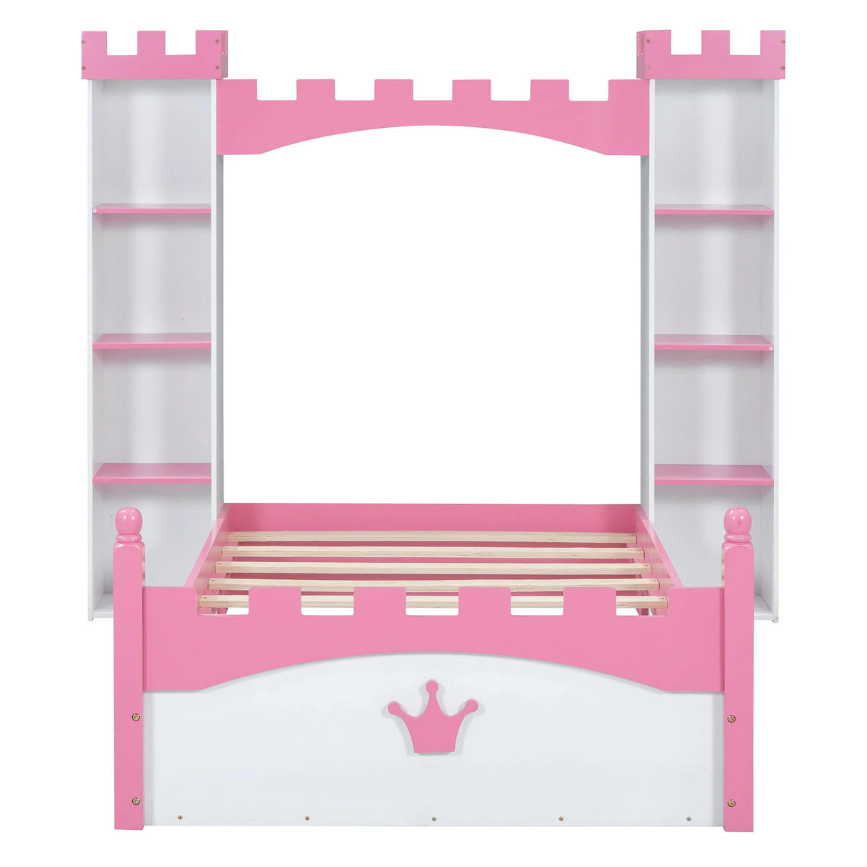 Castle Shaped Bed With Storage Shelf, Dreamy Platform Bed For Kids Bedroom - Furniture Home Direct