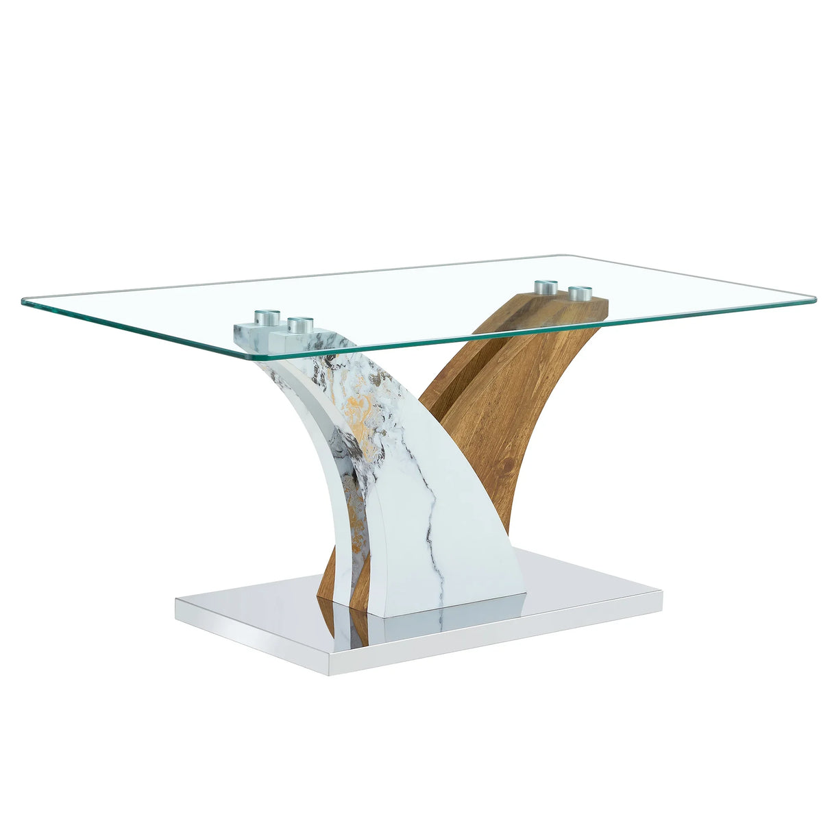 Coffee Table Glass Top With Wooden Base Modern Brown - Furniture Home Direct