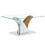 Coffee Table Glass Top With Wooden Base Modern Brown - Furniture Home Direct