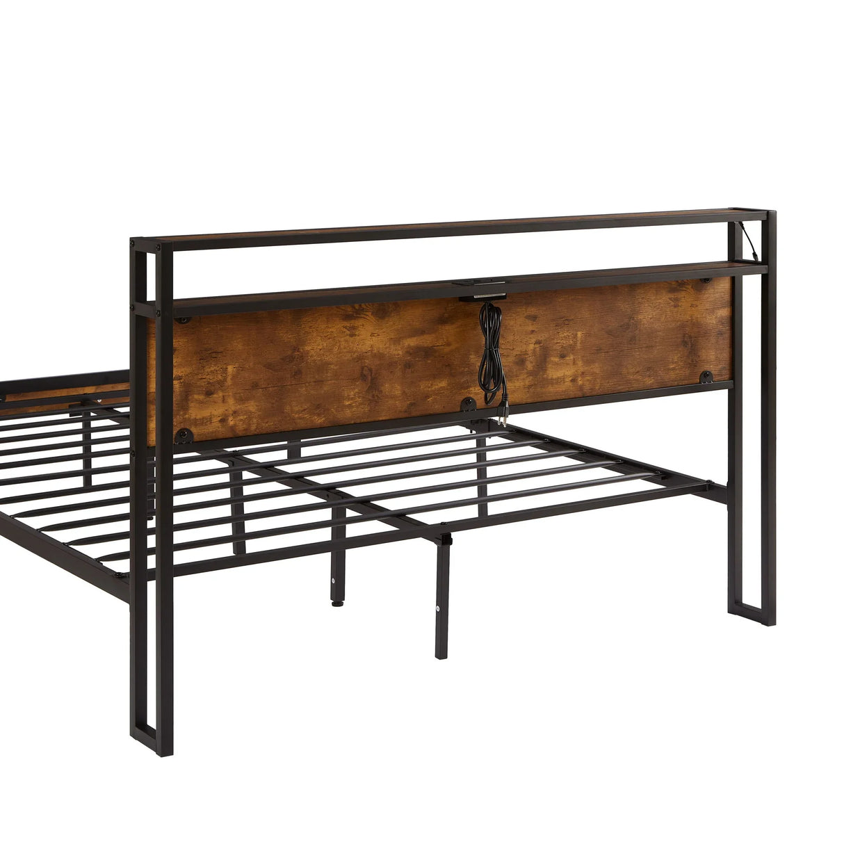 Metal Platform Bed Frame With Wooden Headboard And Footboard With USB Liner, LED Lights, No Box Spring Needed, Large Under Bed Storage - Furniture Home Direct