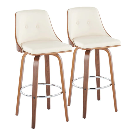 Gianna - Mid Century Modern Fixed Height Barstool With Swivel With Round Footrest (Set of 2) - Furniture Home Direct