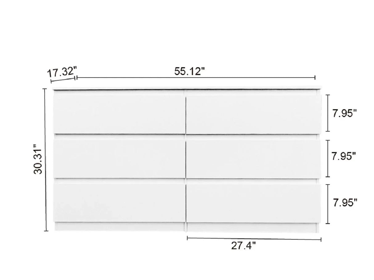6 Drawer Double Dresser For Bedroom Living Room Hallway - White - Furniture Home Direct