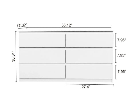 6 Drawer Double Dresser For Bedroom Living Room Hallway - White - Furniture Home Direct