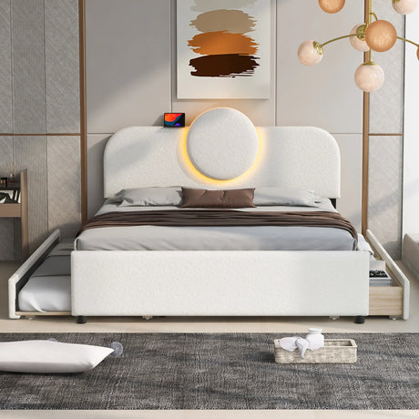 Queen Bed Upholstered Platform With Storage Drawers White - Furniture Home Direct