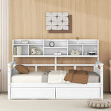 Daybed, Wood Slat Support, With Bedside Shelves And Two Drawers - Furniture Home Direct