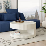 Coffee Table Round Modern Fluted Storage Shelf White - Furniture Home Direct