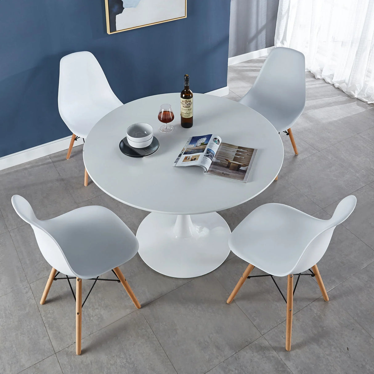 Tulip Table Mid-Century Dining Table With Round MDF Table Top, Pedestal Dining Table, End Table Leisure Coffee Table - Furniture Home Direct