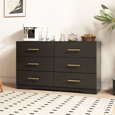 Large 6 Drawers Chest Of Drawer Dressers Table With Golden Handle - Furniture Home Direct