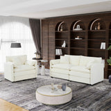 Modern Upholstered Chenille Loveseat And Armchair Set With Pillows - Furniture Home Direct