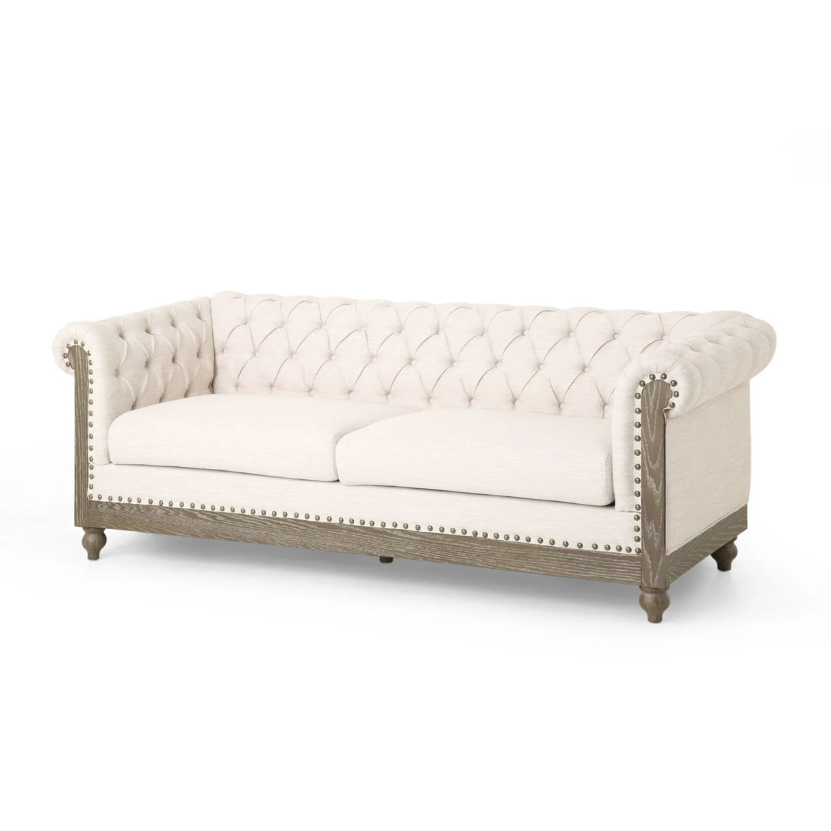 Comfy 3 Seat Sofa With Wooden Legs, Retro Style For Living Room And Study