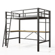 Twin Metal Loft Bed With L - Shaped Desk, Charging Station Loft Bed Frame Twin Size, Safety Guard & Ladder, No Box Spring Needed - Black - Furniture Home Direct