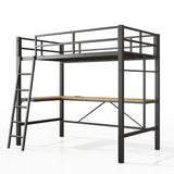 Twin Metal Loft Bed With L - Shaped Desk, Charging Station Loft Bed Frame Twin Size, Safety Guard & Ladder, No Box Spring Needed - Black - Furniture Home Direct