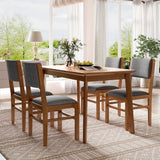 5 Pieces Rectangle Wooden Dining Table Set, Mid Century Modern Kitchen Table And 4 Upholstered Chairs For Home, Saving Space - Brown / Gray - Furniture Home Direct