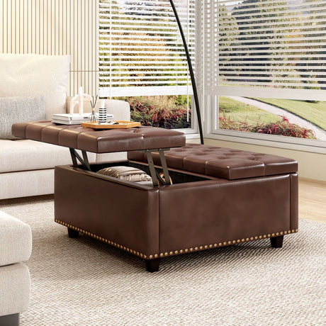Large Square Storage Ottoman With 2 Storage Doors - Furniture Home Direct