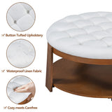 Round Ottoman Coffee Table with Upholstered Top Ivory White - Furniture Home Direct