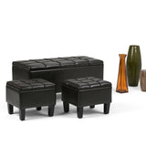 Storage Ottoman Set Tufted Faux Leather Soft Dark Brown - Furniture Home Direct