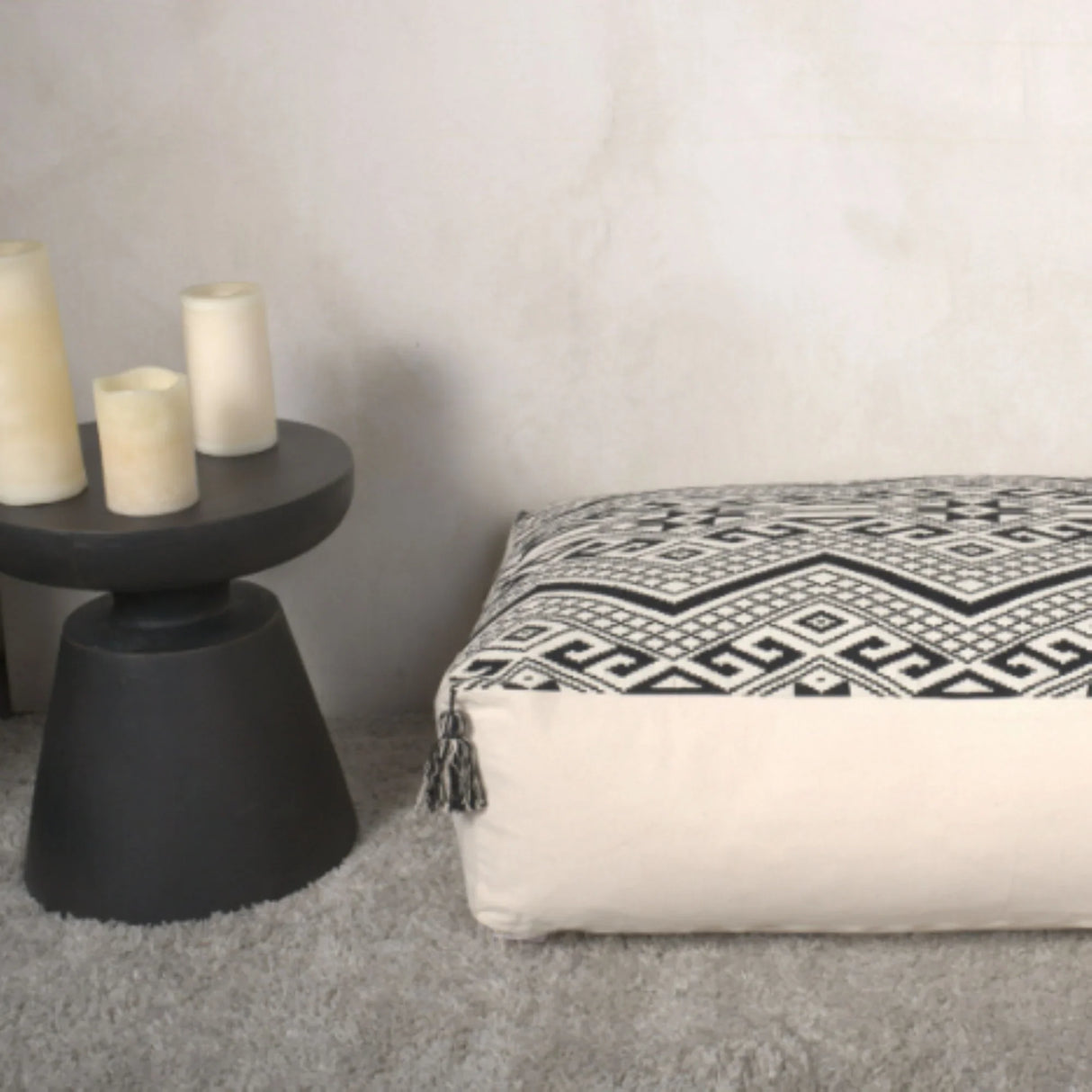 Kiki - Rectangular Pouf Ottoman Floor Cushion Natural - Black - Furniture Home Direct