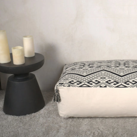 Kiki - Rectangular Pouf Ottoman Floor Cushion Natural - Black - Furniture Home Direct