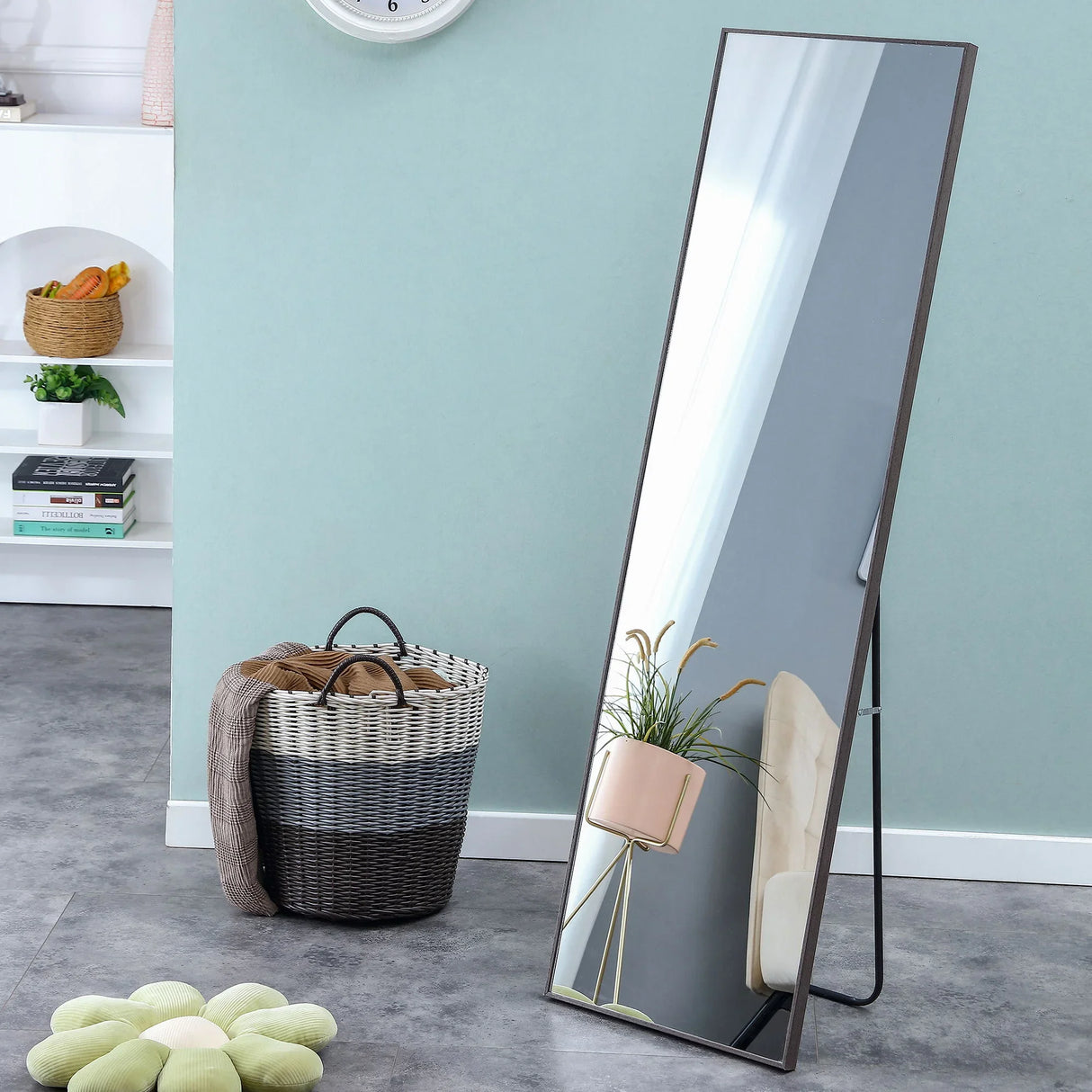 Solid Wood Frame Minimalist Mirror, Bathroom Bedroom Wall Mirror. Enhance Modern Interior Design - Gray / Transparent - Furniture Home Direct