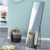 Solid Wood Frame Minimalist Mirror, Bathroom Bedroom Wall Mirror. Enhance Modern Interior Design - Gray / Transparent - Furniture Home Direct