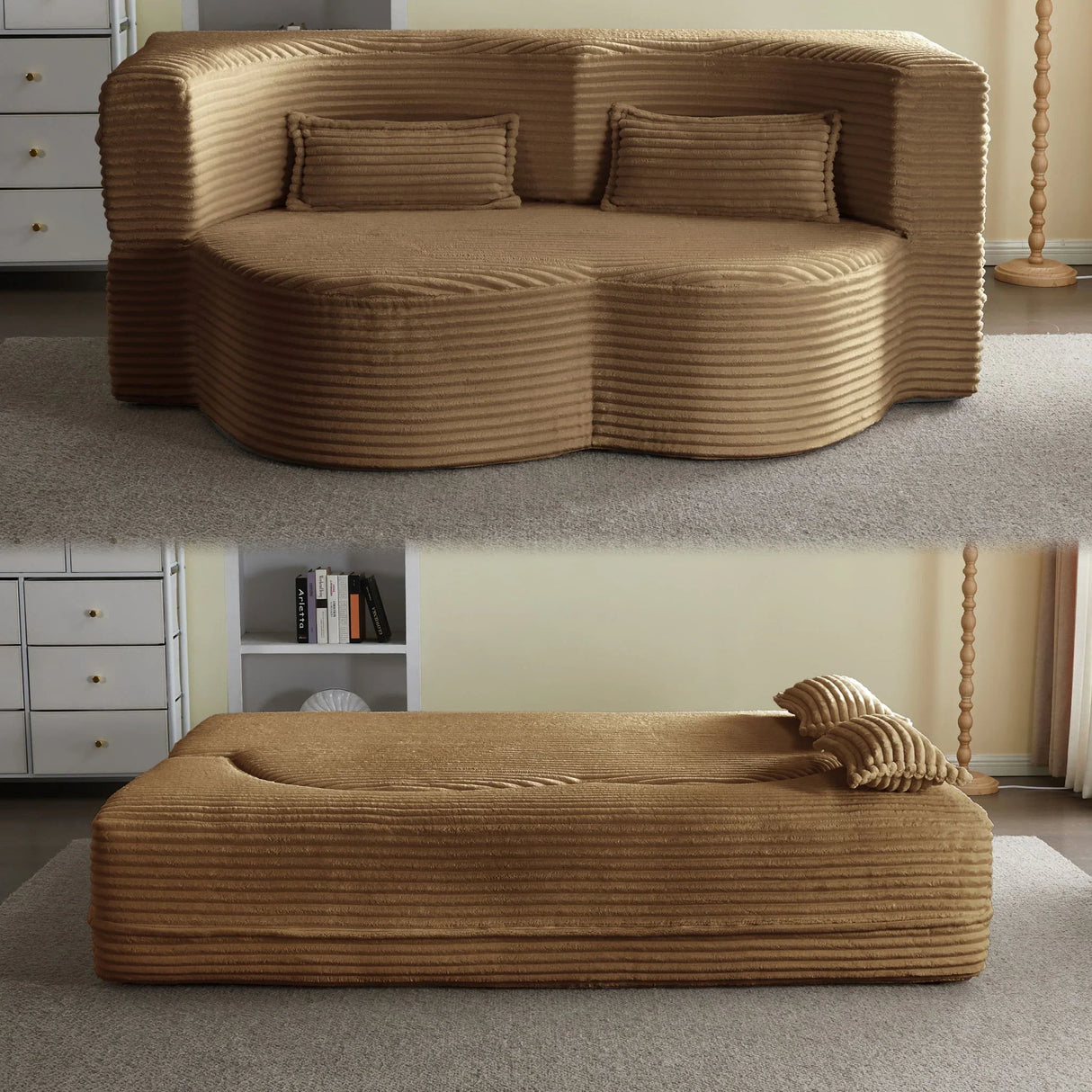 Floor Convertible Sleeper Sofa Bed With 2 Pillows - Furniture Home Direct