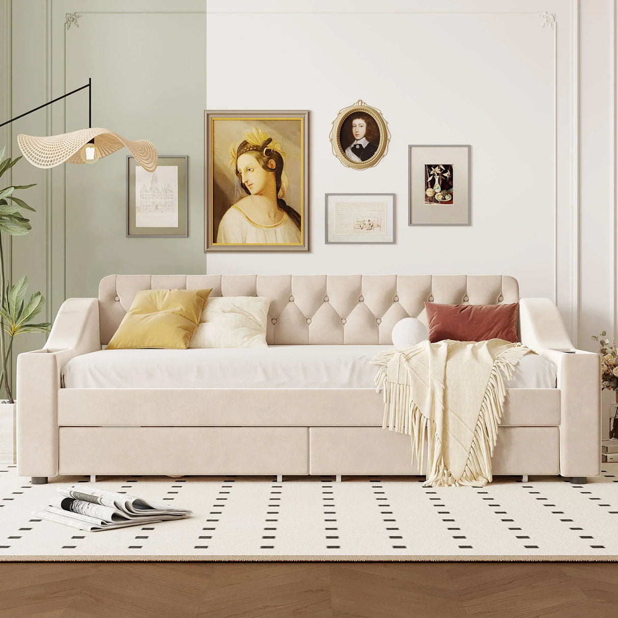 Upholstered Daybed With Storage Armrests And USB Port - Furniture Home Direct