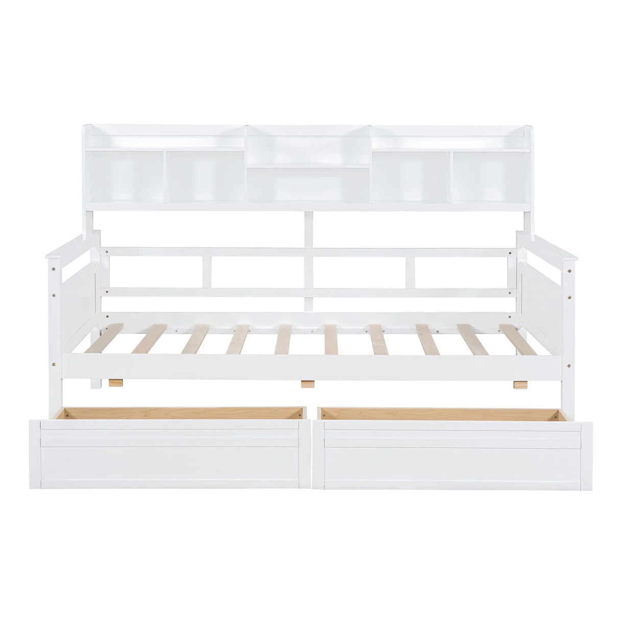 Daybed, Wood Slat Support, With Bedside Shelves And Two Drawers - Furniture Home Direct