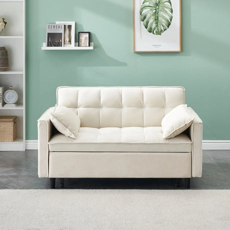 Modern Velvet Sofa, Sofa Pull-Out Bed, Small Love Seat Casual Sofa With Back, With Pillow, Pockets, Living Room Furniture, 3 In 1 Convertible Sleep Sofa Bed - Furniture Home Direct