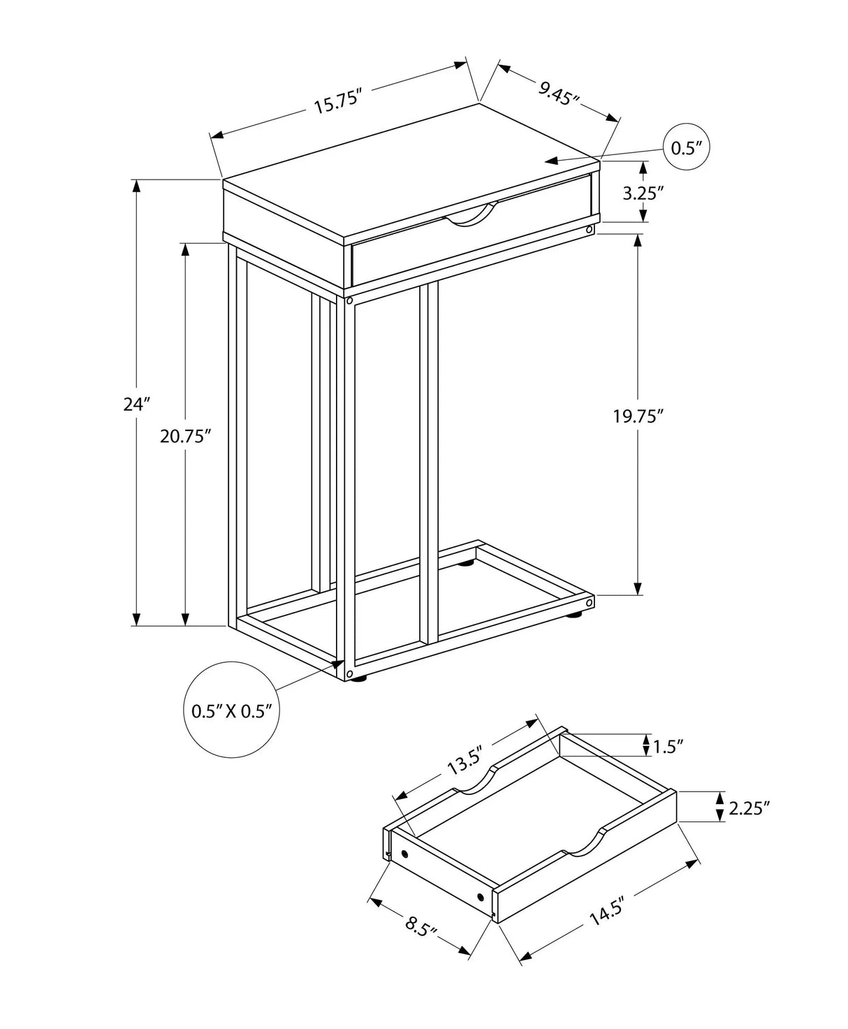 Accent Table, C - Shaped Contemporary & Modern Design - Furniture Home Direct