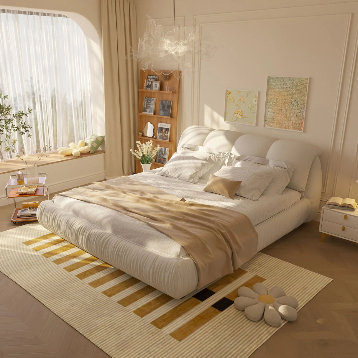 Luxury Upholstered Platform Bed With Oversized Padded Backrest And Solid Wood Frame - Furniture Home Direct