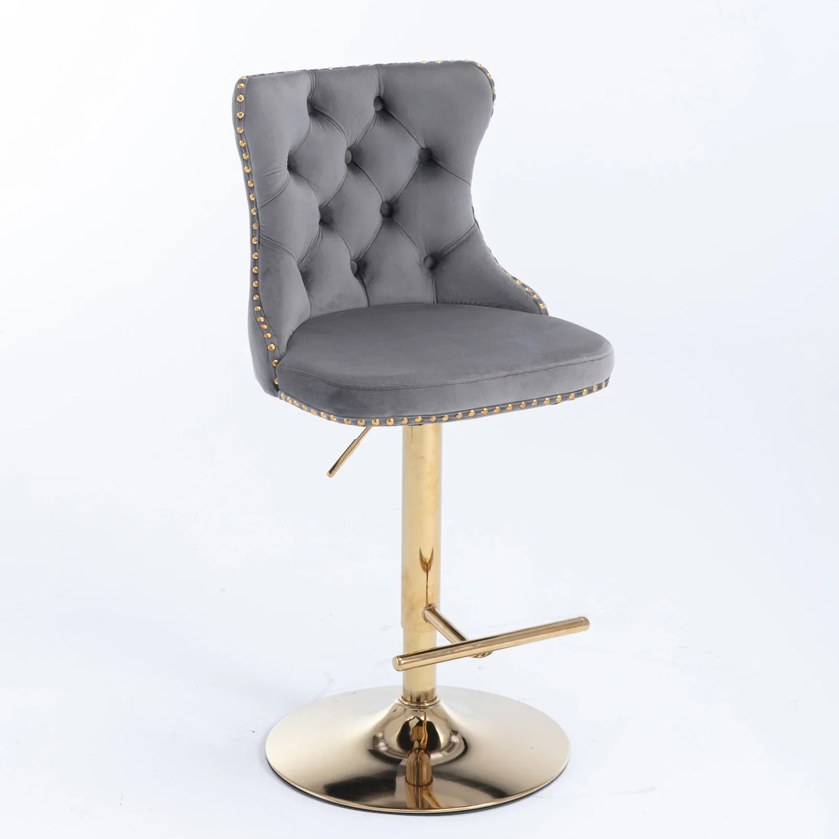 Bar Stools Velvet Upholstered Swivel Backed Set Of 2 Gray - Furniture Home Direct