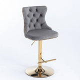 Bar Stools Velvet Upholstered Swivel Backed Set Of 2 Gray - Furniture Home Direct