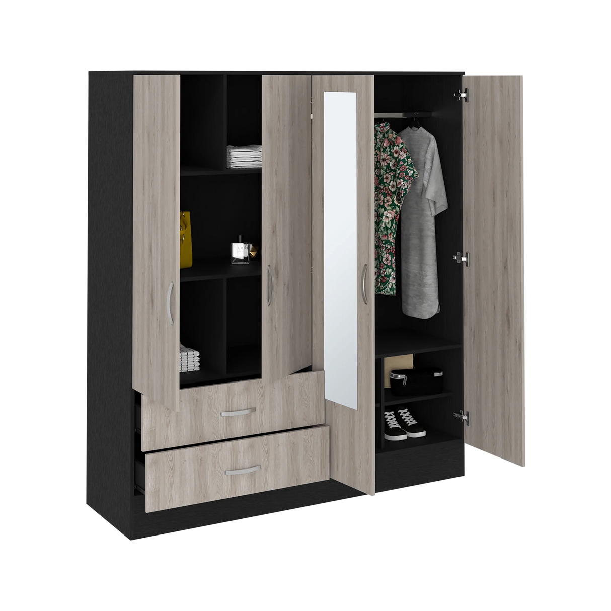 Armoire With Mirrors And Drawers Modern Wood Black - Furniture Home Direct