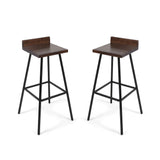 Outdoor Bar Stool With Low Backrests And Wood Seats (Set of 2) - Dark Brown / Black