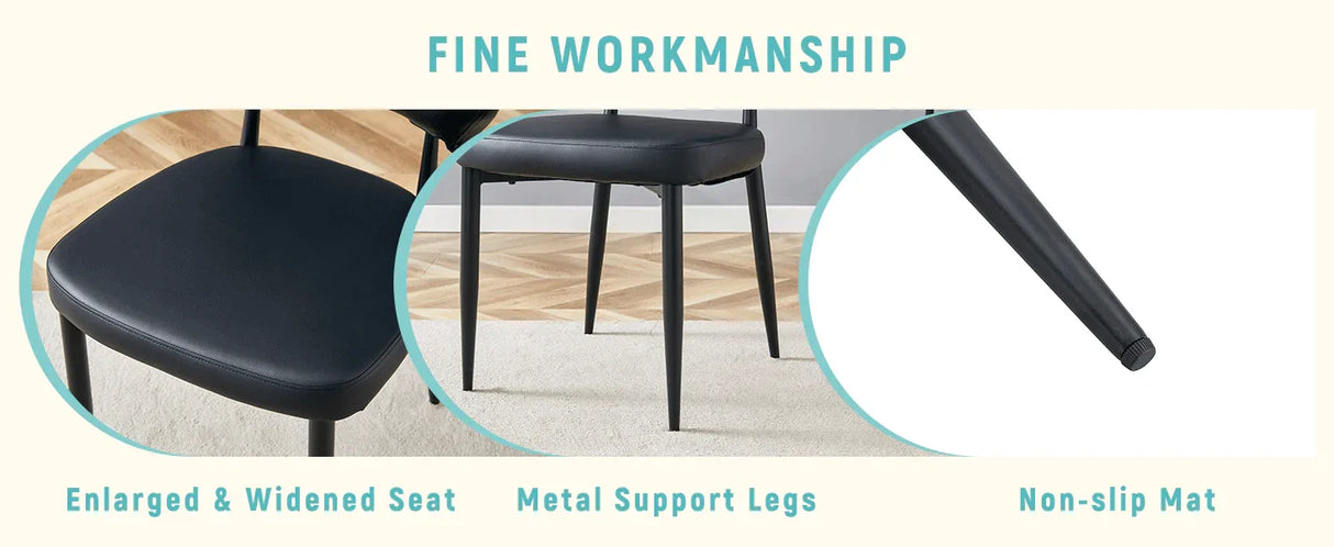 Dining Chairs Set Of 4 Modern PU Leather Metal Legs Black - Furniture Home Direct