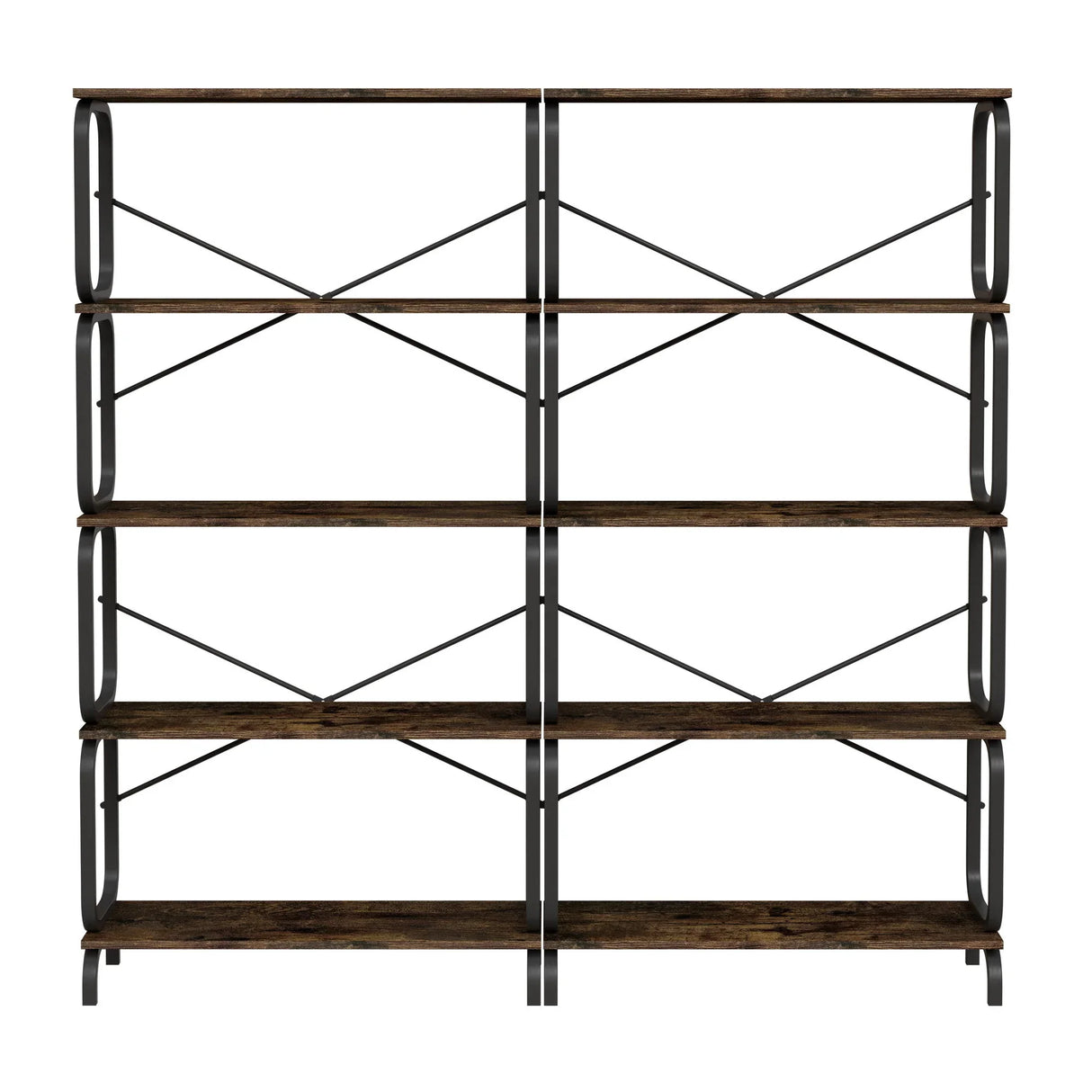 5 Tier Industrial Bookshelf, Tall Bookcase With Open Design, Vintage Storage Organizer - Furniture Home Direct