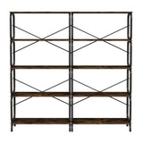 5 Tier Industrial Bookshelf, Tall Bookcase With Open Design, Vintage Storage Organizer - Furniture Home Direct