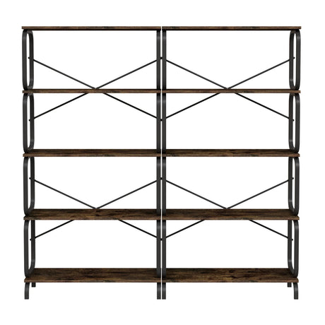 5 Tier Industrial Bookshelf, Tall Bookcase With Open Design, Vintage Storage Organizer - Furniture Home Direct