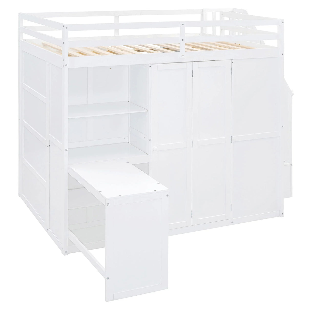 Loft Bed With Wardrobe, Desk And Shelves - Furniture Home Direct