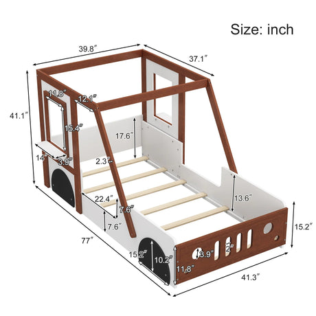 Fun Play Design Twin Size Car Bed, Kids Platform Bed In Car Shaped For Kids Boys Girls Teens - White / Orange - Furniture Home Direct