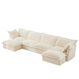 Sectional Sofa Corduroy U Shaped Plush Upholstered Cream - Furniture Home Direct