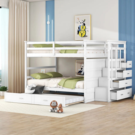 Bunk Bed With Twin Size Trundle And Staircase - Furniture Home Direct