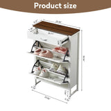 Slim Shoe Cabinet with 2 Flip Drawers - white and Walnut - Furniture Home Direct